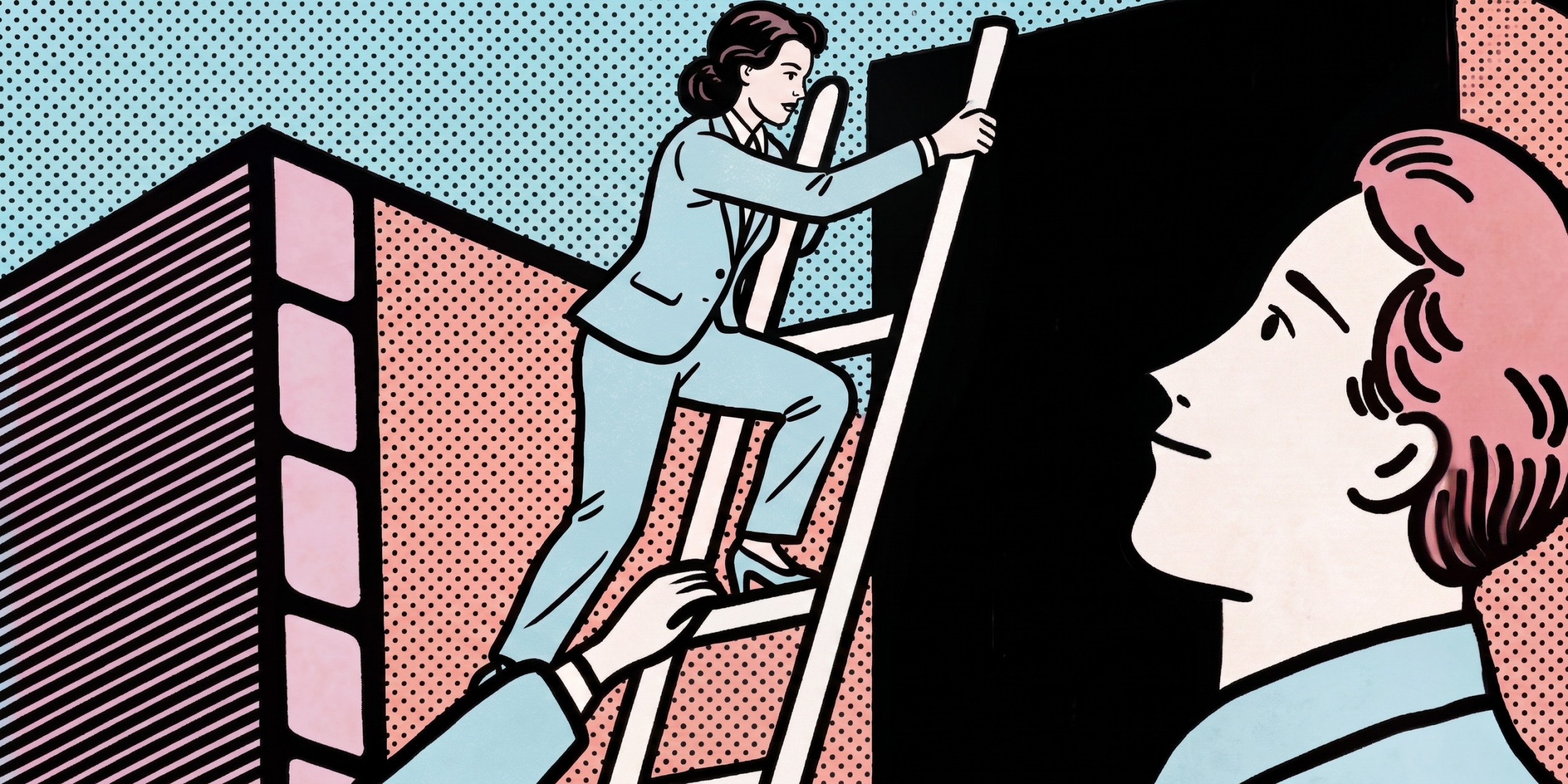 Illustration einer Frau, die eine Leiter hochsteigt